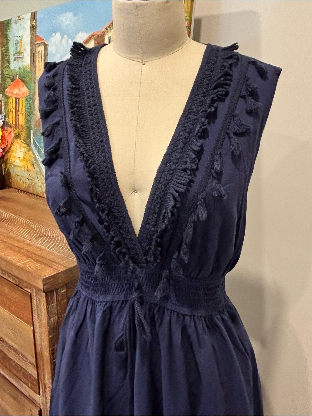 Cupshe Deep Navy V-Neck High-Low Midi Dress - Picture 2 of 10